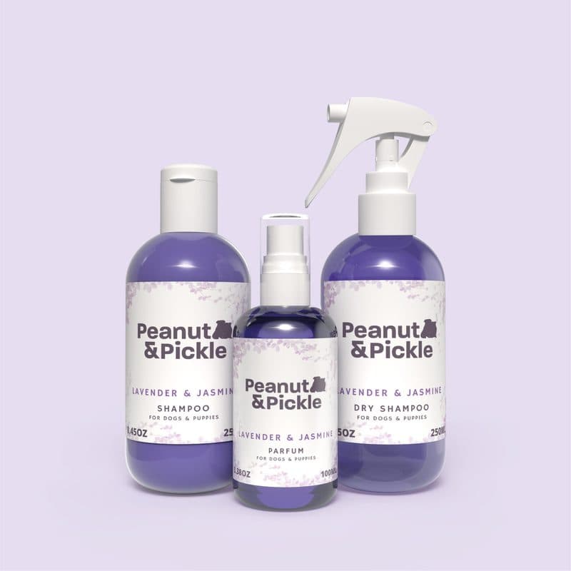 Peanut and Pickle lavender and jasmine dog shampoo, parfum, and dry shampoo
